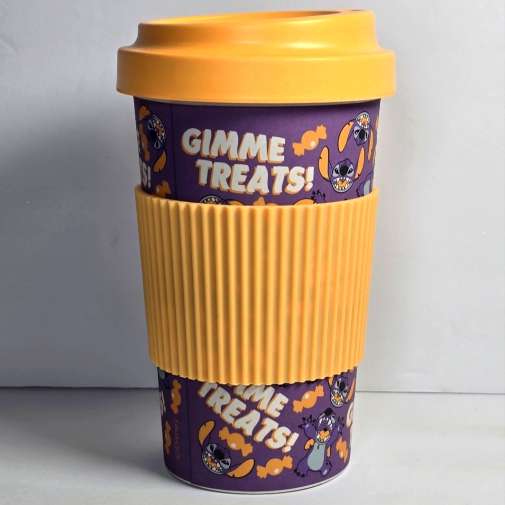 Disney Halloween Stitch 'Gimme Treats' Purple Bamboo Travel Coffee Mug Tumbler